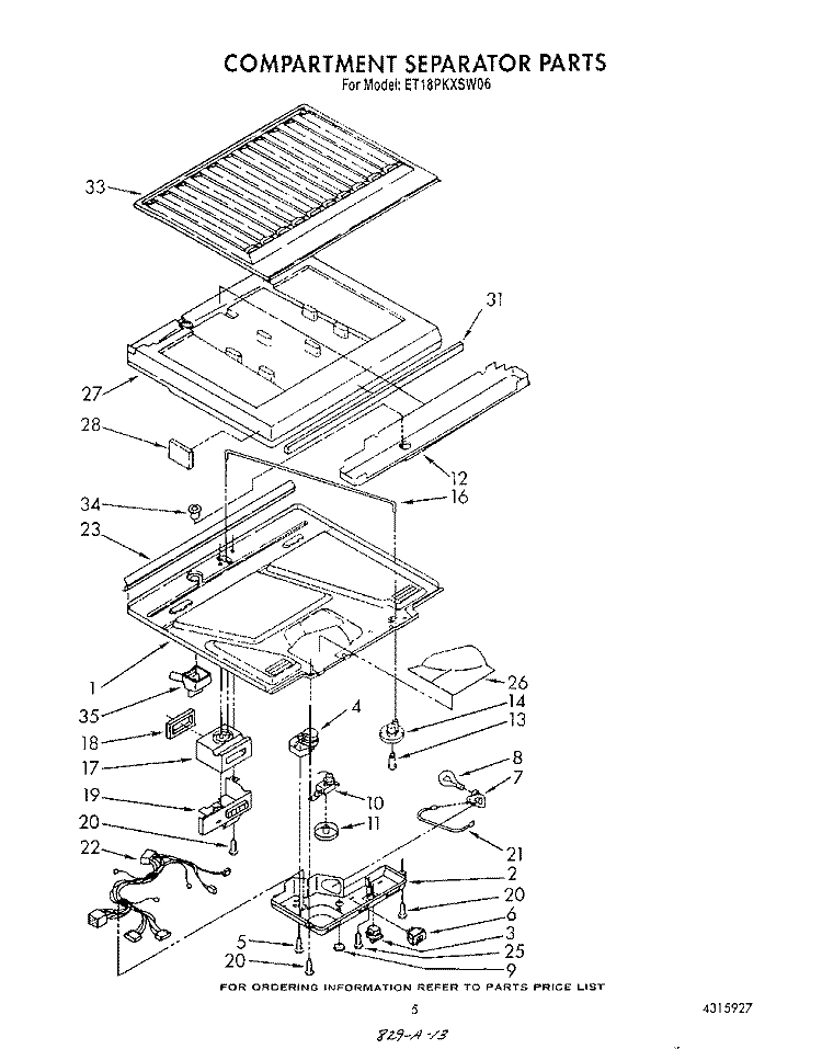 COMPARTMENT SEPARATOR Diagram and Parts List for ET18PKXSW06  Whirlpool Refrigerator