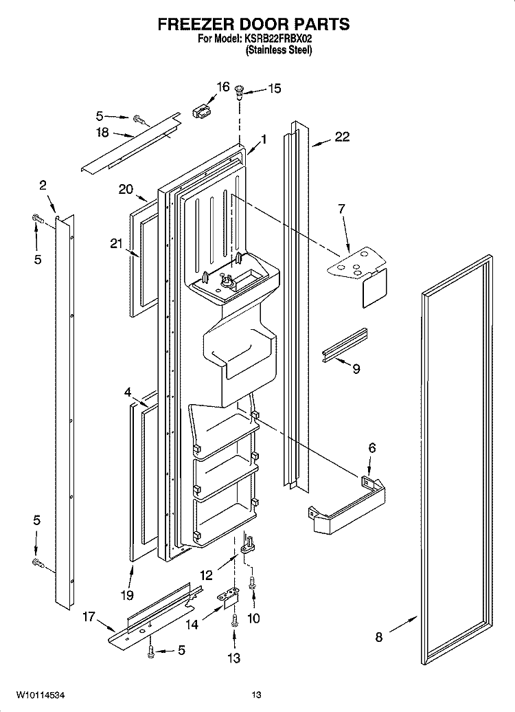 FREEZER DOOR PARTS Diagram and Parts List for KSRB22FRBX02  KitchenAid Refrigerator