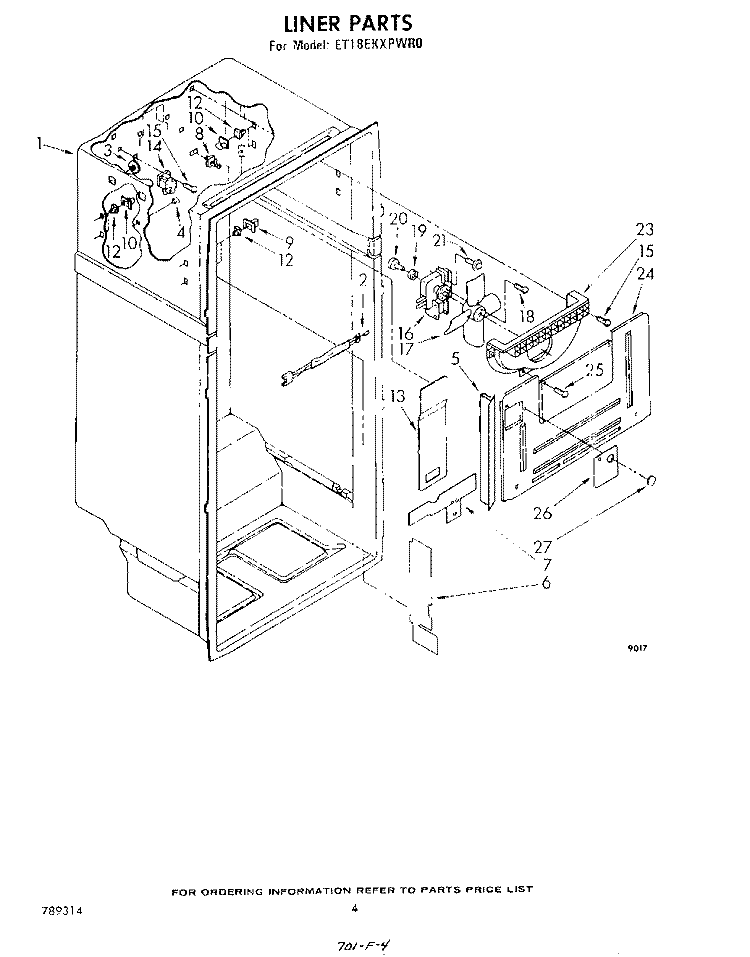 LINER Diagram and Parts List for ET18EKXPWR0  Whirlpool Refrigerator