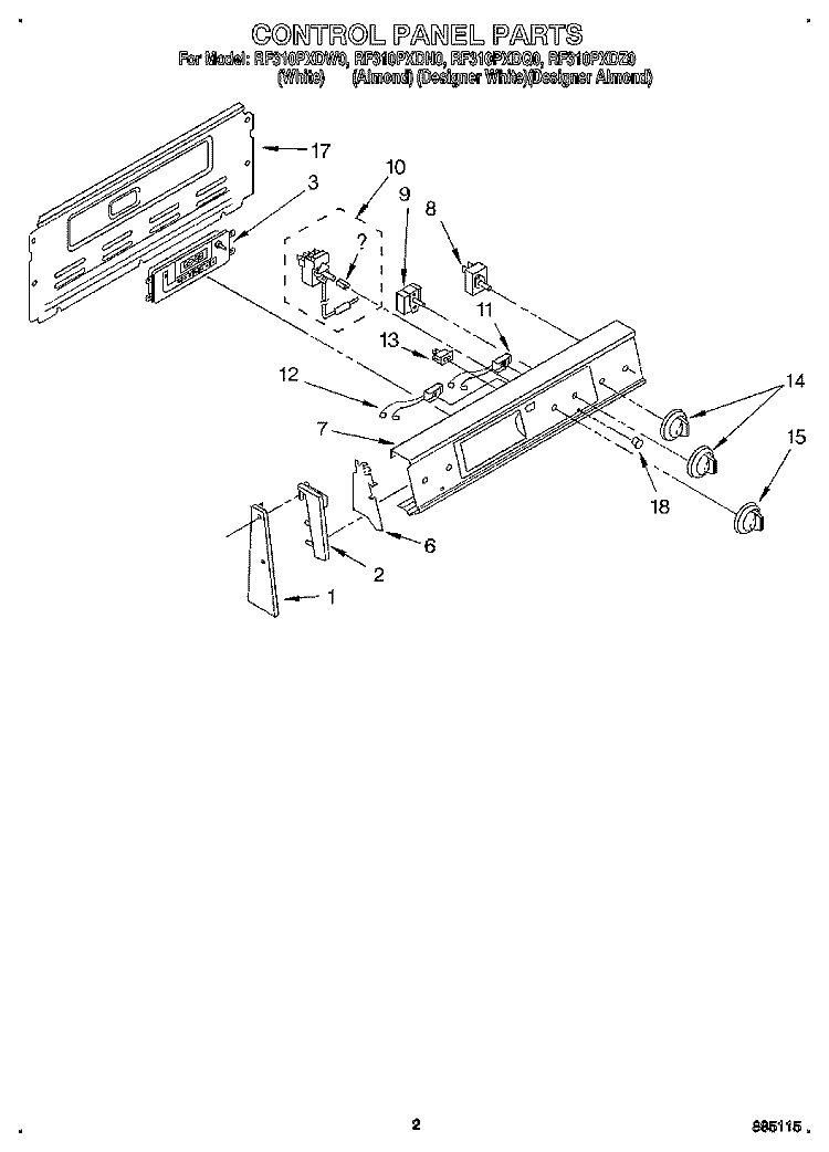 CONTROL PANEL Diagram and Parts List for RF310PXDN0  Whirlpool Range