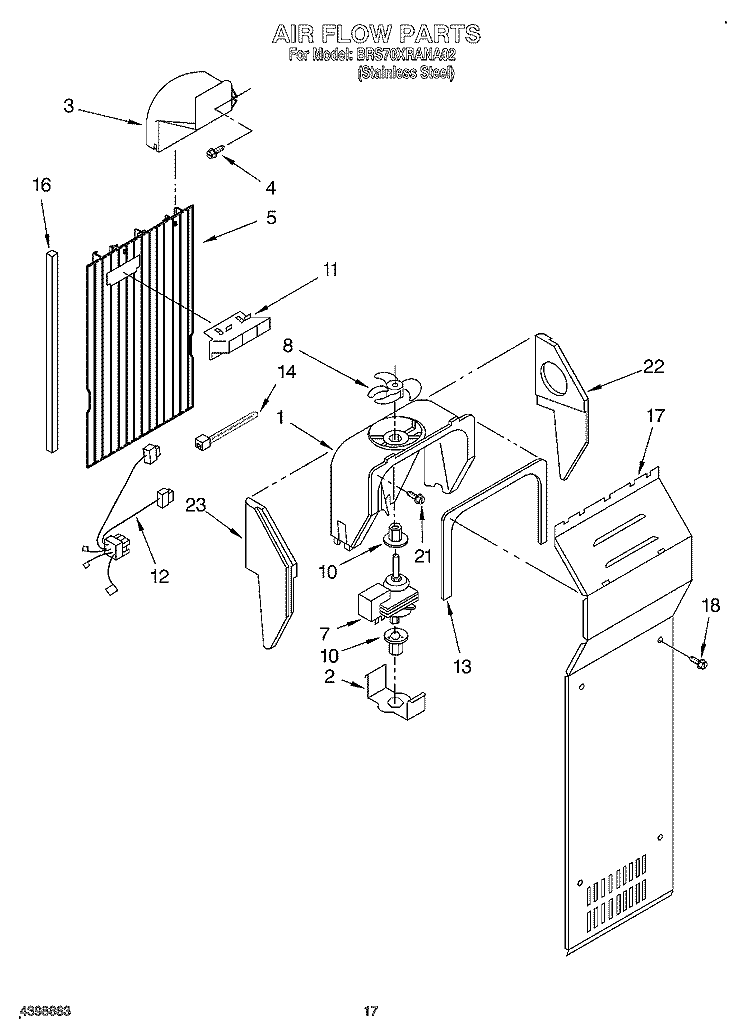 AIR FLOW Diagram and Parts List for BRS70XRANA02  Whirlpool Refrigerator