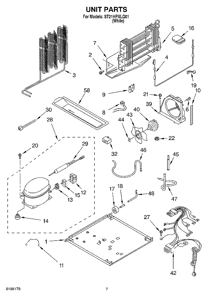 UNIT Diagram and Parts List for ST21HPXLQ01  Whirlpool Refrigerator