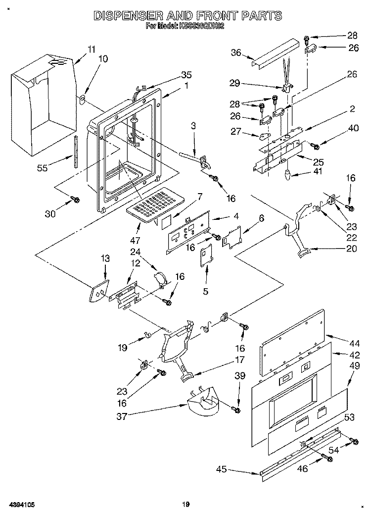 DISPENSER AND FRONT Diagram and Parts List for KSSS36QDX02  KitchenAid Refrigerator