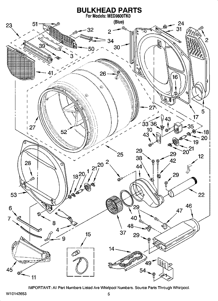 BULKHEAD PARTS Diagram and Parts List for MED9800TK0  Maytag Dryer