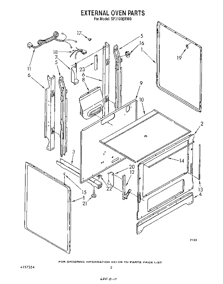 EXTERNAL OVEN Diagram and Parts List for SF3100ERW0  Whirlpool Range