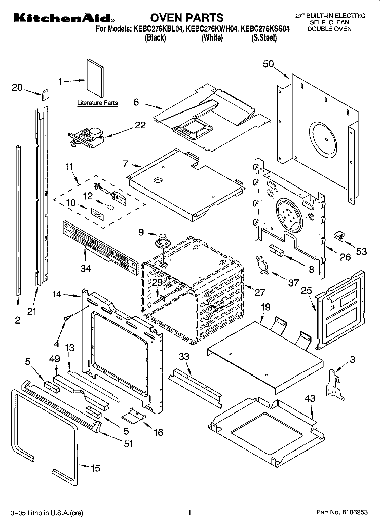 OVEN PARTS Diagram and Parts List for KEBC276KWH04  KitchenAid Wall Oven