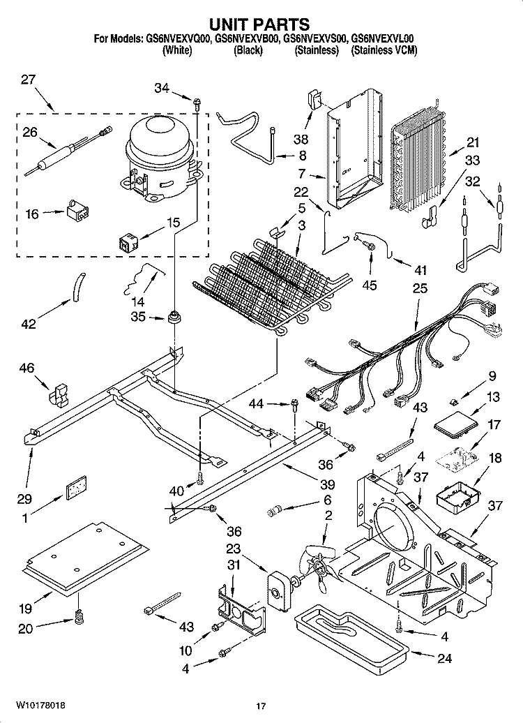 UNIT PARTS Diagram and Parts List for GS6NVEXVB00  Whirlpool Refrigerator