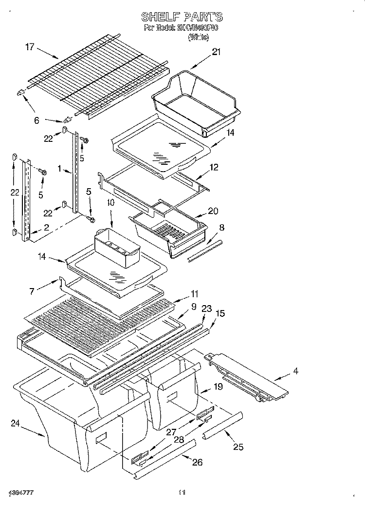 SHELF Diagram and Parts List for 3XKVN490F00  Whirlpool Refrigerator
