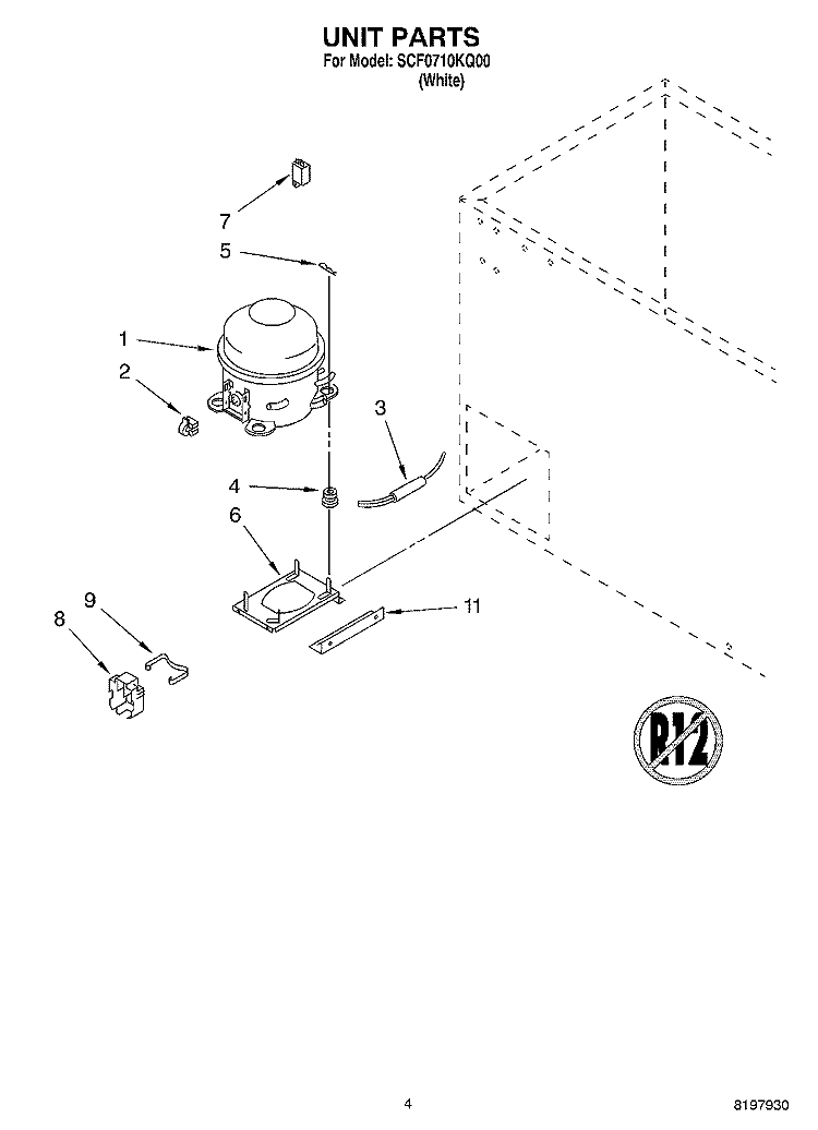 UNIT Diagram and Parts List for SCF0710KQ00  Whirlpool Freezer