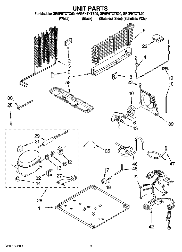 UNIT PARTS Diagram and Parts List for GR9FHTXTL00  Whirlpool Refrigerator