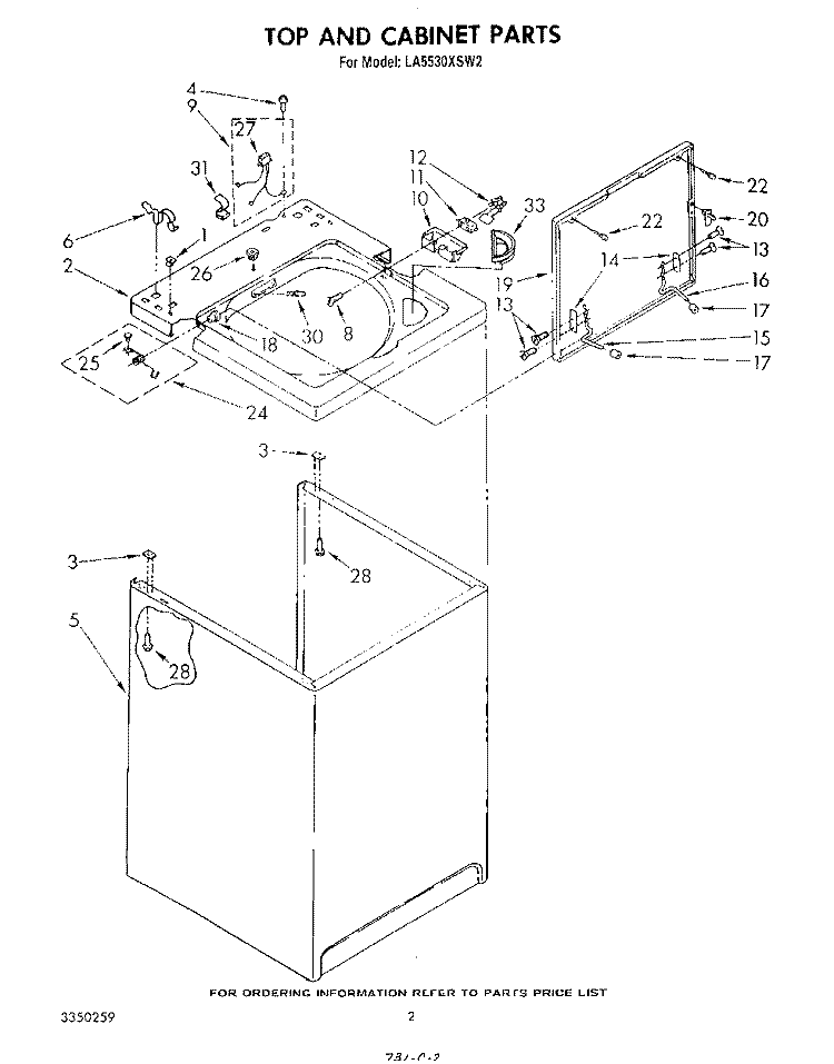 TOP AND CABINET , LITERATURE AND OPTIONAL Diagram and Parts List for LA5530XSW2  Whirlpool Washer