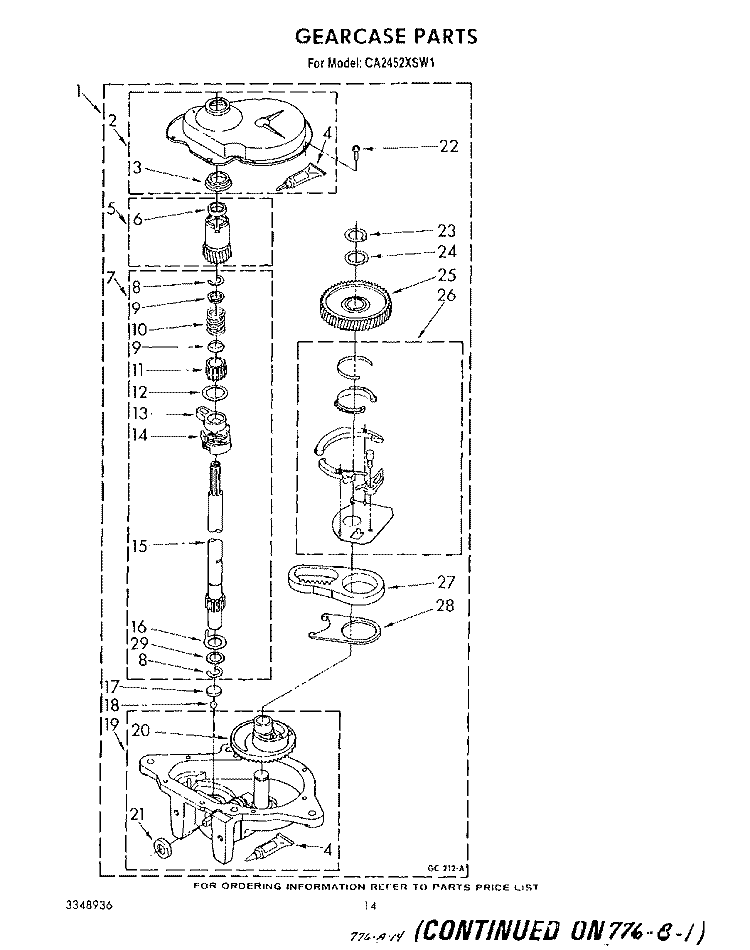 GEARCASE Diagram and Parts List for CA2452XSW1  Whirlpool Washer