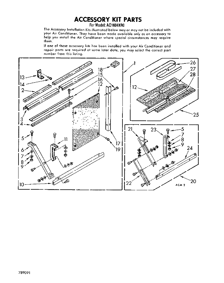 ACCESSORY KIT Diagram and Parts List for AC1604XR0  Whirlpool Air Conditioner