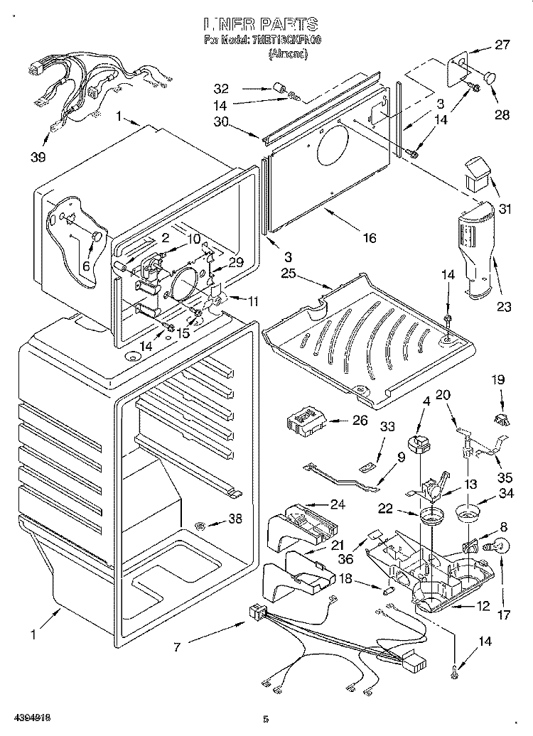 LINER Diagram and Parts List for 7MET18GKFN00  Whirlpool Refrigerator