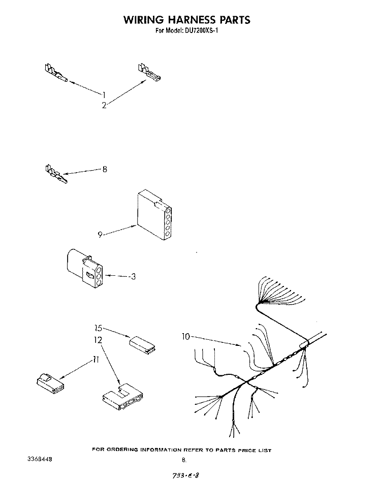 WIRING HARNESS Diagram and Parts List for DU7200XS1  Whirlpool Dishwasher
