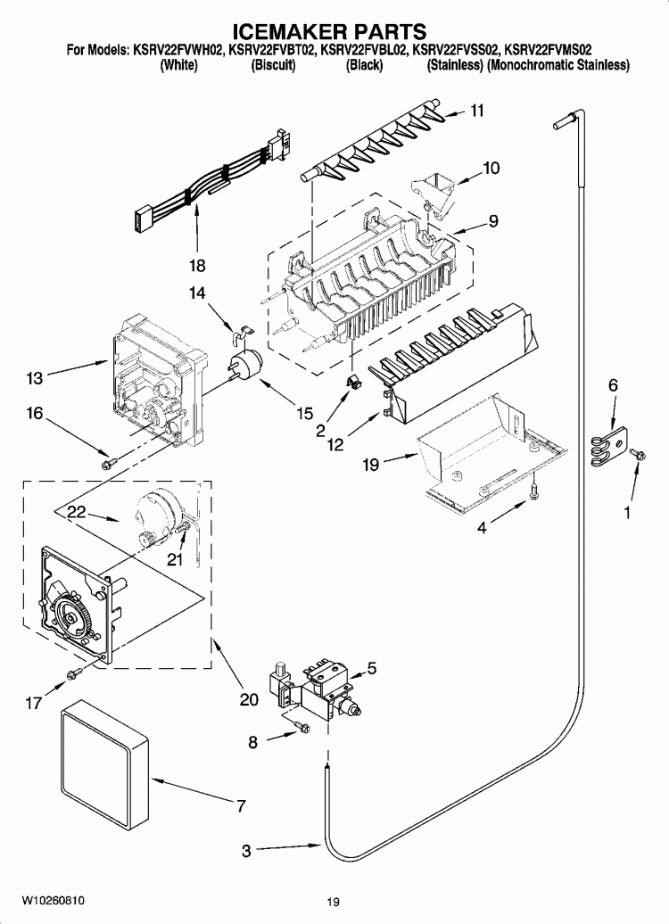 ICEMAKER PARTS Diagram and Parts List for KSRV22FVSS02  KitchenAid Refrigerator