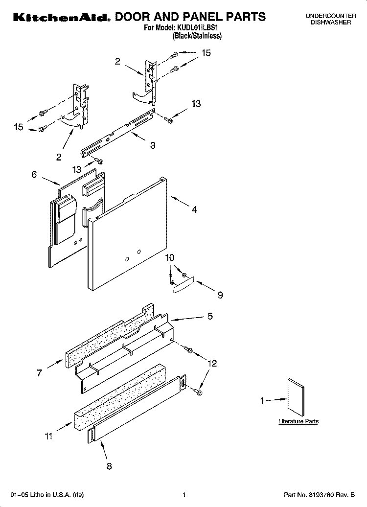 DOOR AND PANEL PARTS Diagram and Parts List for KUDL01ILBS1  KitchenAid Dishwasher