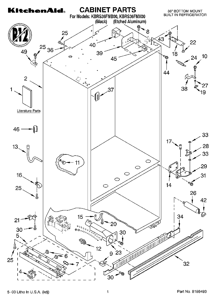 CABINET PARTS Diagram and Parts List for KBRS36FMB00  KitchenAid Refrigerator