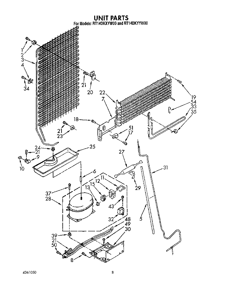 UNIT Diagram and Parts List for RT14DKYYW00  Roper Refrigerator