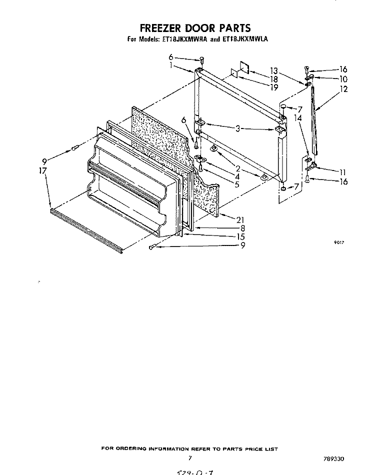 FREEZER DOOR Diagram and Parts List for ET18JKXMWRA  Whirlpool Refrigerator