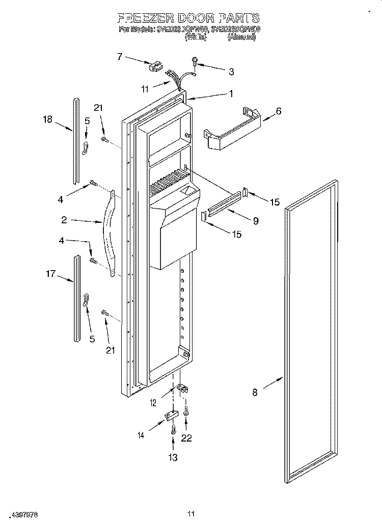 FREEZER DOOR Diagram and Parts List for 3VED23DQFN00  Whirlpool Refrigerator