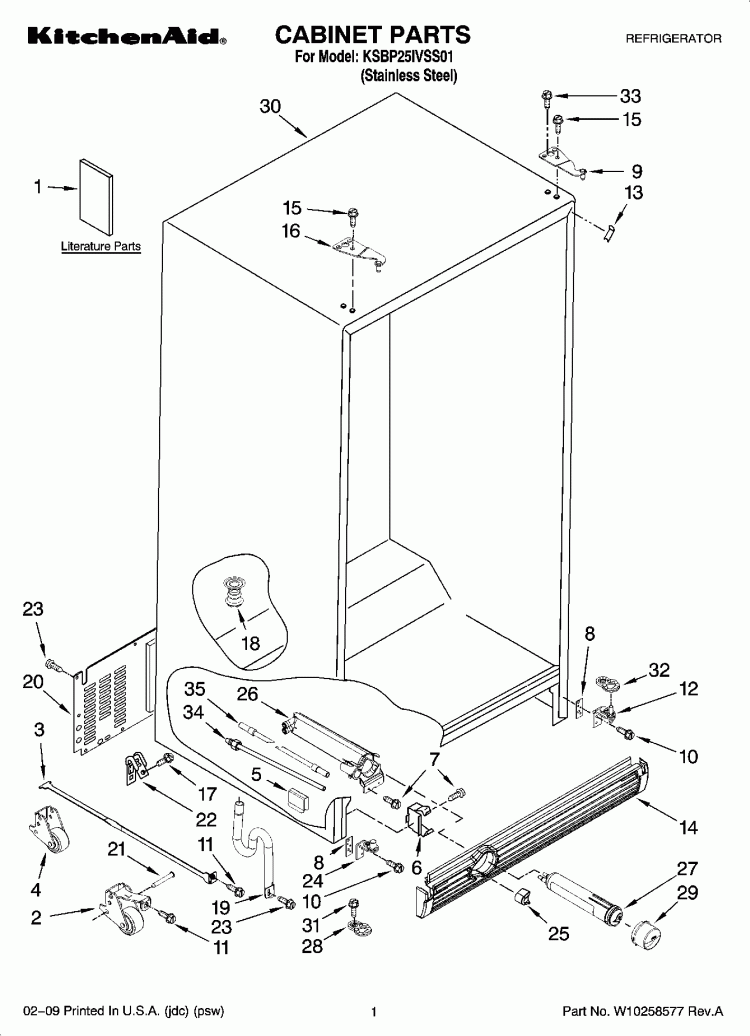 CABINET PARTS Diagram and Parts List for KSBP25IVSS01  KitchenAid Refrigerator