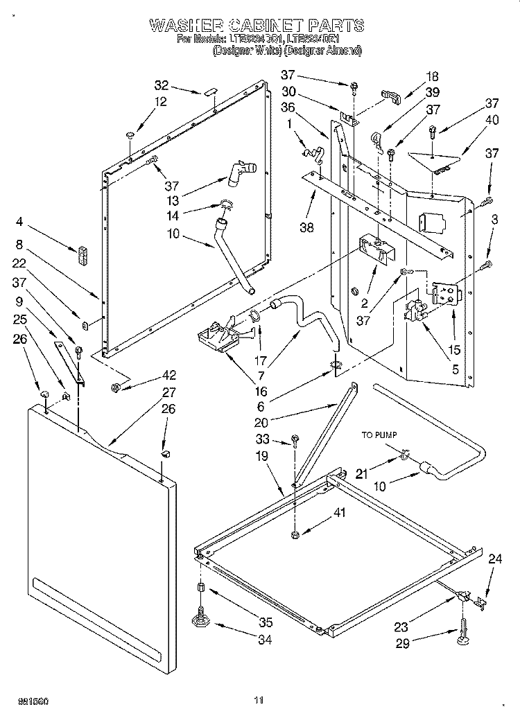 WASHER CABINET Diagram and Parts List for LTE6234DQ1  Whirlpool Washer Dryer Combo