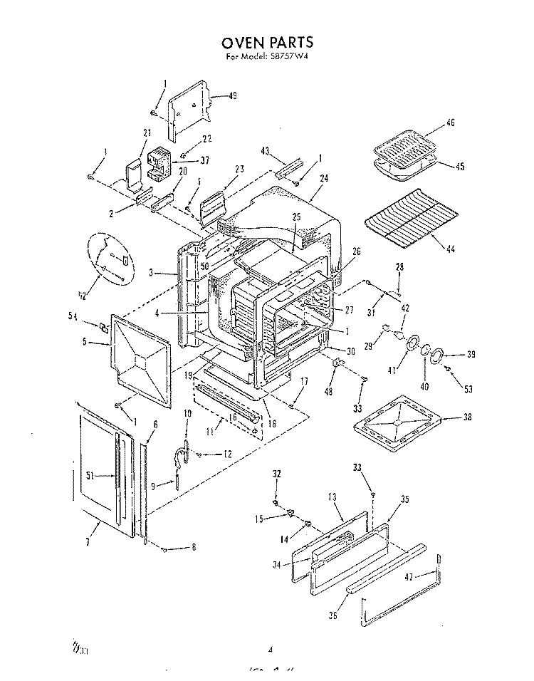 OVEN Diagram and Parts List for S8757^4  Whirlpool Range