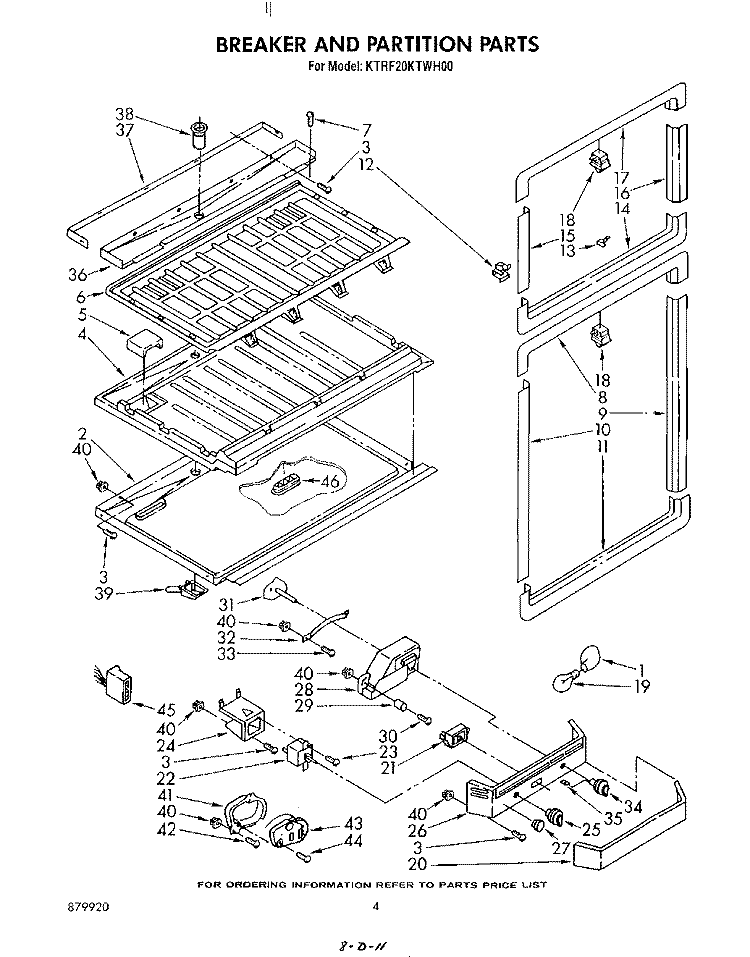 BREAKER AND PARTITION Diagram and Parts List for KTRF20KTPL00  Whirlpool Refrigerator