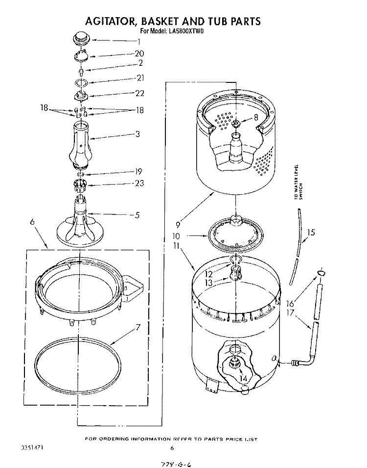 AGITATOR, BASKET AND TUB Diagram and Parts List for LA5800XTG0  Whirlpool Washer