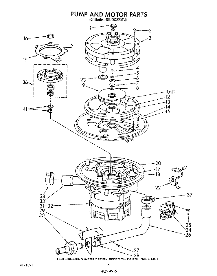 PUMP AND MOTOR Diagram and Parts List for 4KUDC220T0  KitchenAid Dishwasher