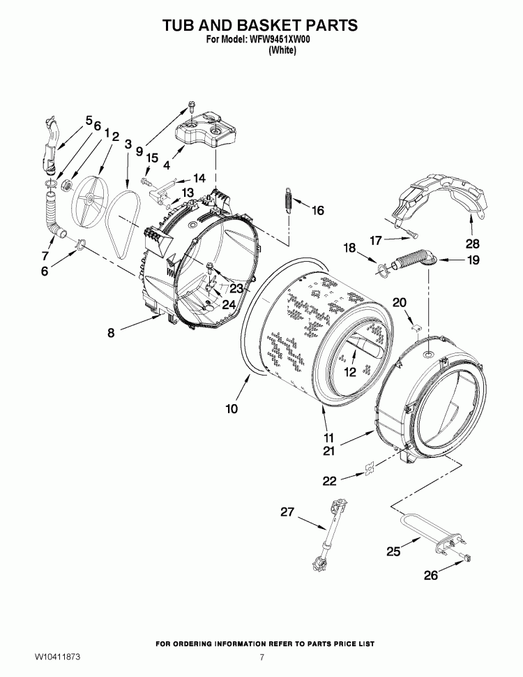 TUB AND BASKET PARTS Diagram and Parts List for WFW9451XW00  Whirlpool Washer