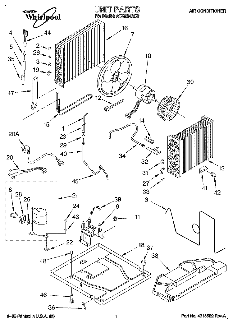 UNIT, LITERATURE Diagram and Parts List for ACQ254XD0  Whirlpool Air Conditioner