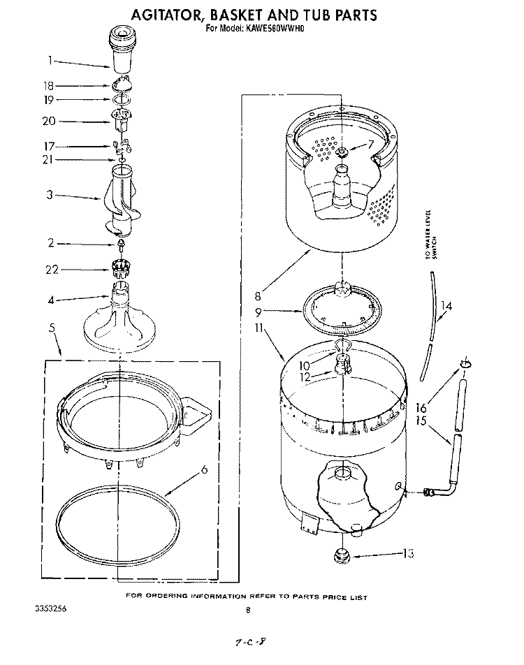 AGITATOR, BASKET AND TUB Diagram and Parts List for KAWE560WAL0  Whirlpool Washer
