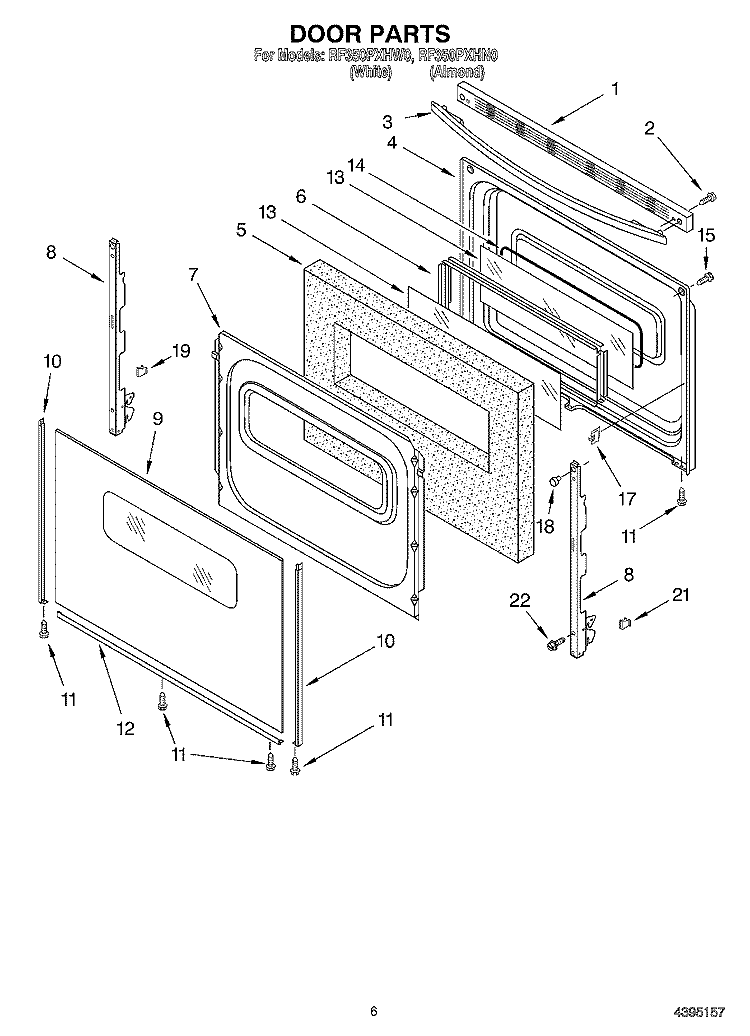 DOOR Diagram and Parts List for RF350PXHN0  Whirlpool Range