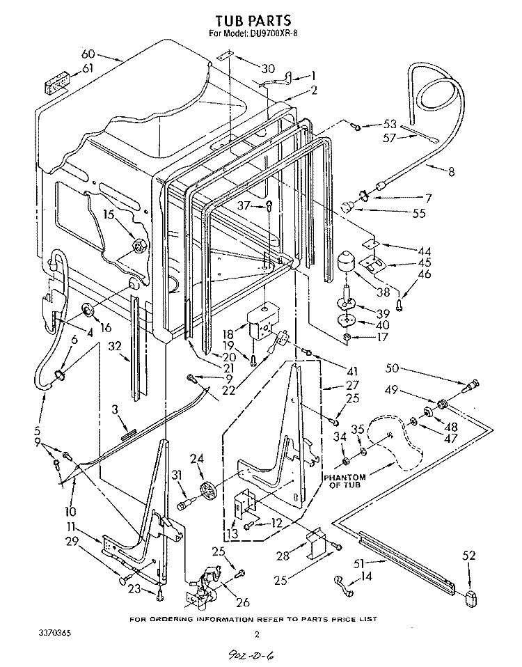 TUB , LITERATURE AND OPTIONAL Diagram and Parts List for DU9700XR8  Whirlpool Dishwasher
