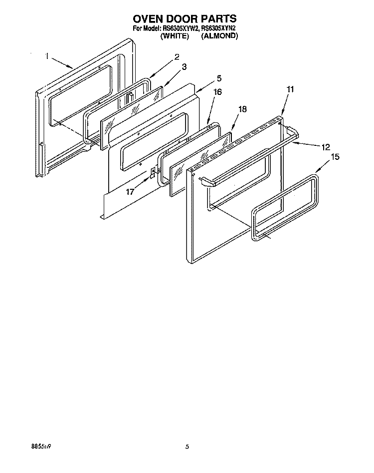 OVEN DOOR Diagram and Parts List for RS6305XYN2  Whirlpool Range