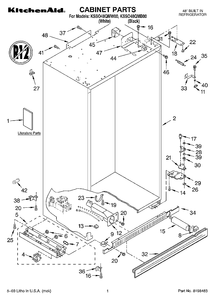 CABINET PARTS Diagram and Parts List for KSSO48QMW00  KitchenAid Refrigerator
