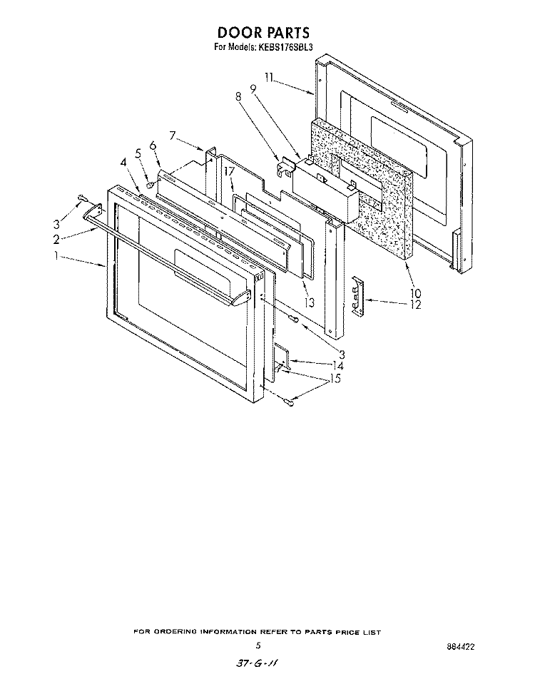 DOOR Diagram and Parts List for KEBS176SBL3  KitchenAid Wall Oven