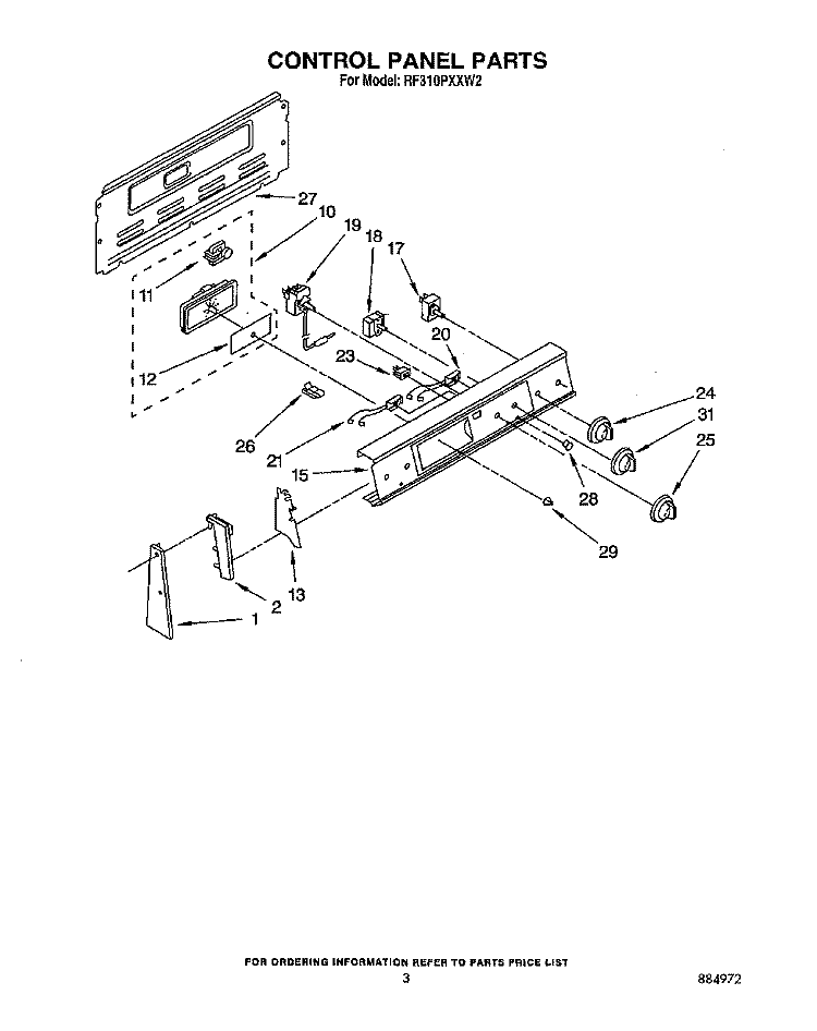 CONTROL PANEL Diagram and Parts List for RF310PXXN2  Whirlpool Range