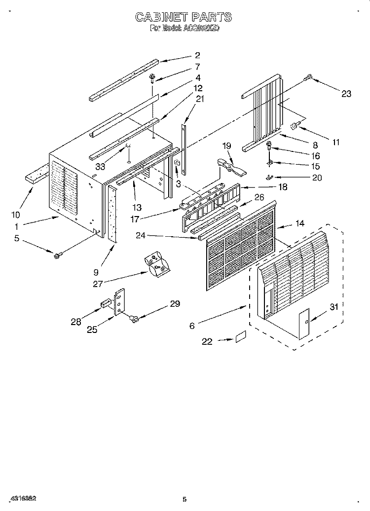 CABINET Diagram and Parts List for ACQ052XZ0  Whirlpool Air Conditioner