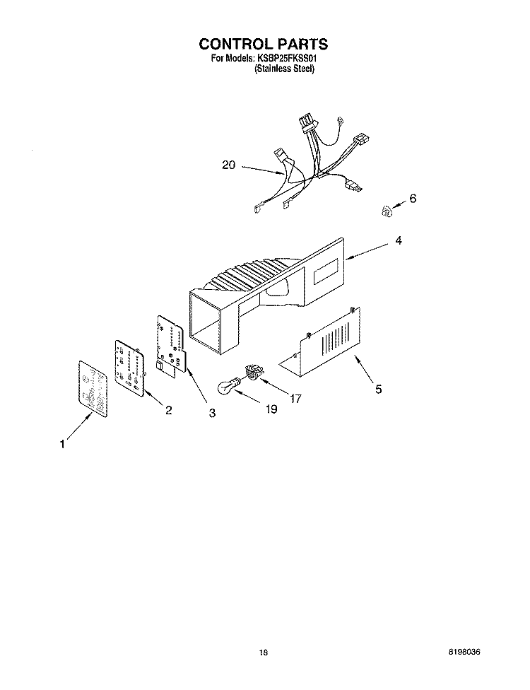 CONTROL PARTS Diagram and Parts List for KSBP25FKSS01  KitchenAid Refrigerator