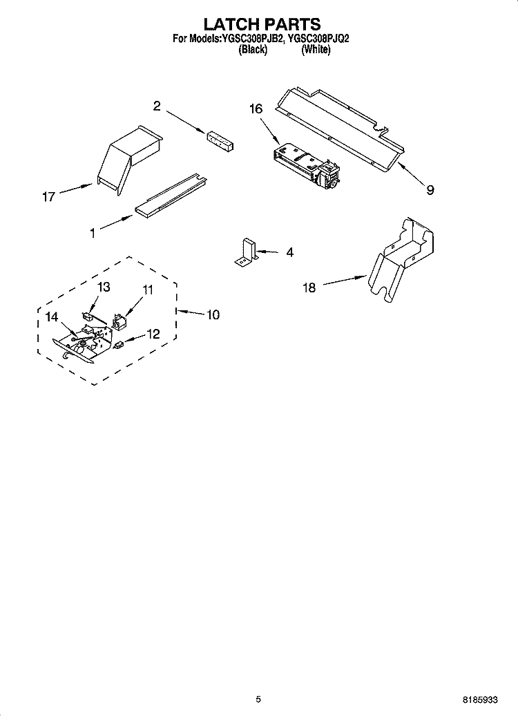 LATCH PARTS Diagram and Parts List for YGSC308PJB2  Whirlpool Microwave Oven Combo
