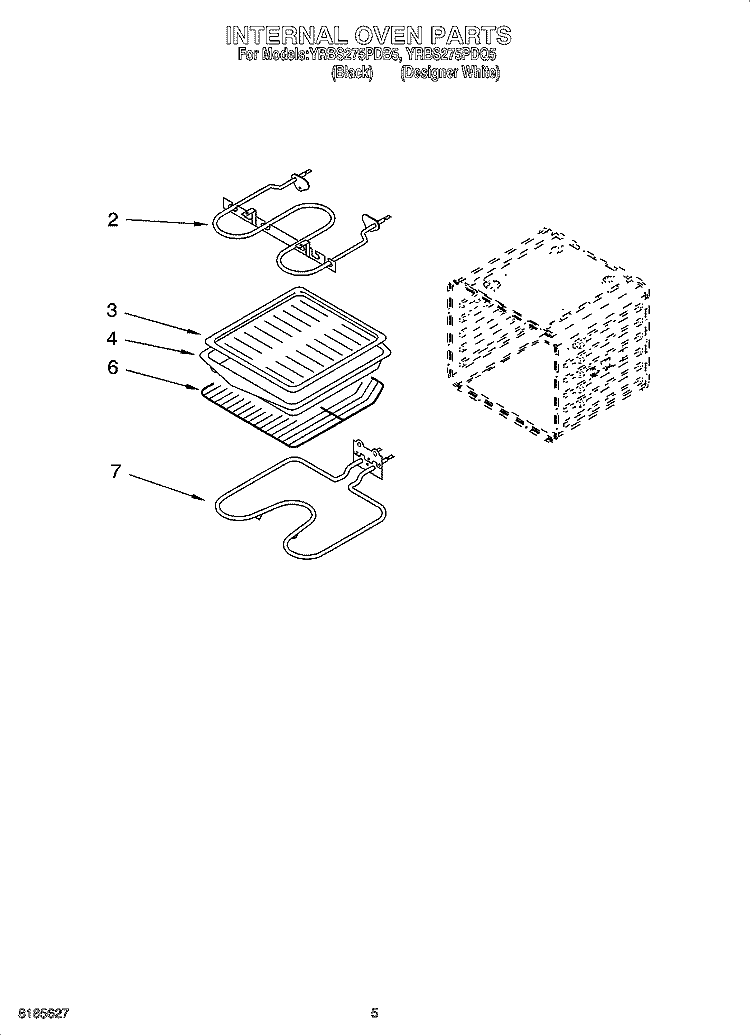 INTERNAL OVEN PARTS Diagram and Parts List for YRBS275PDQ5  Whirlpool Wall Oven