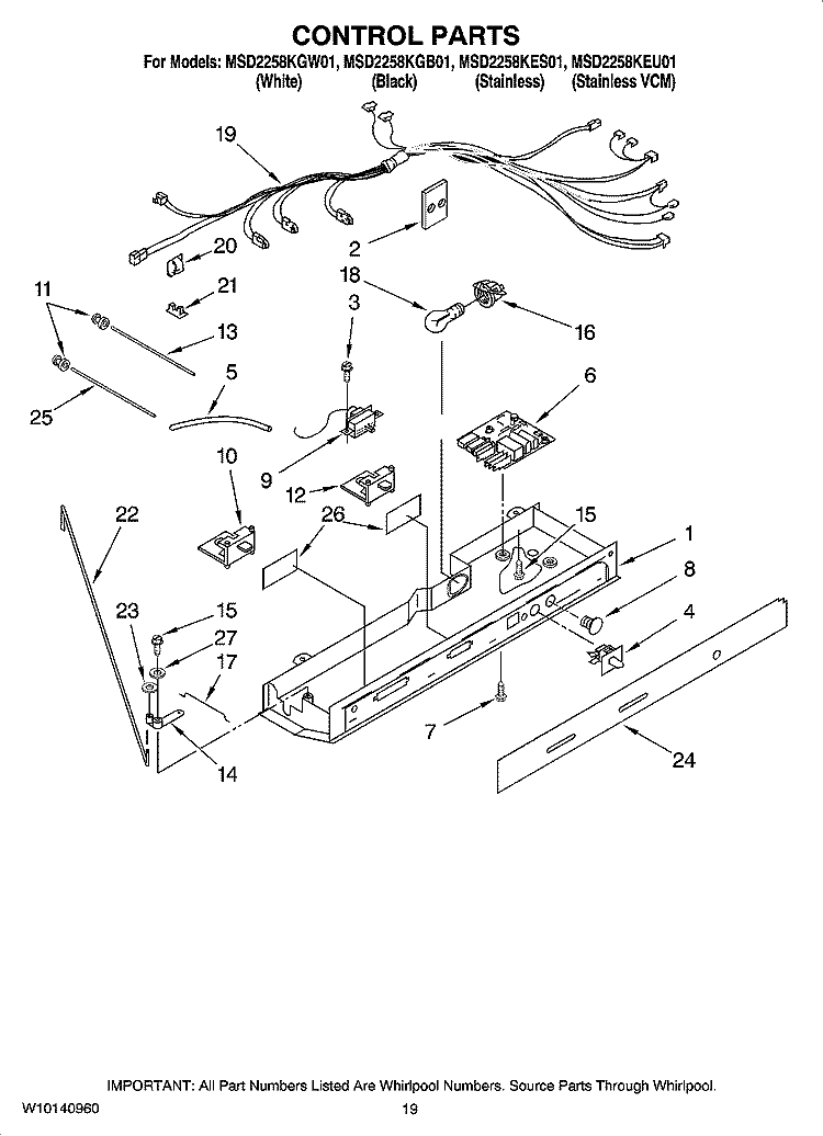 CONTROL PARTS Diagram and Parts List for MSD2258KES01  Whirlpool Refrigerator