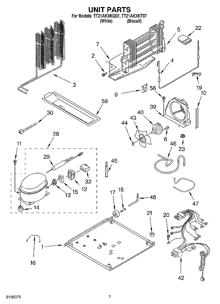 UNIT Diagram and Parts List for TT21AKXKT07  Estate Refrigerator