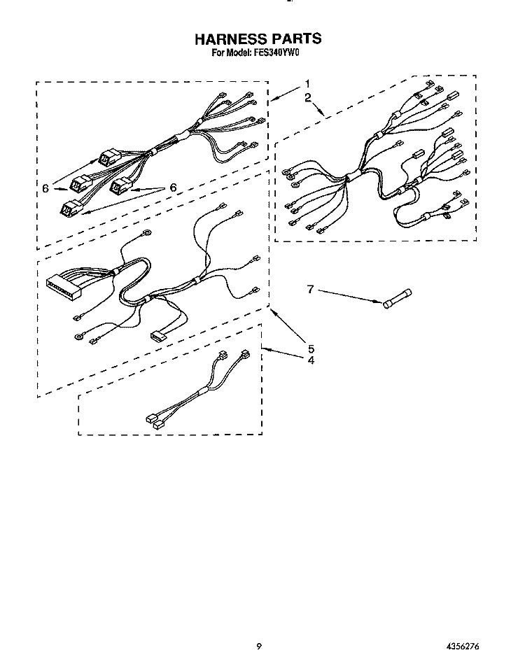 HARNESS Diagram and Parts List for FES340YW0  Roper Range
