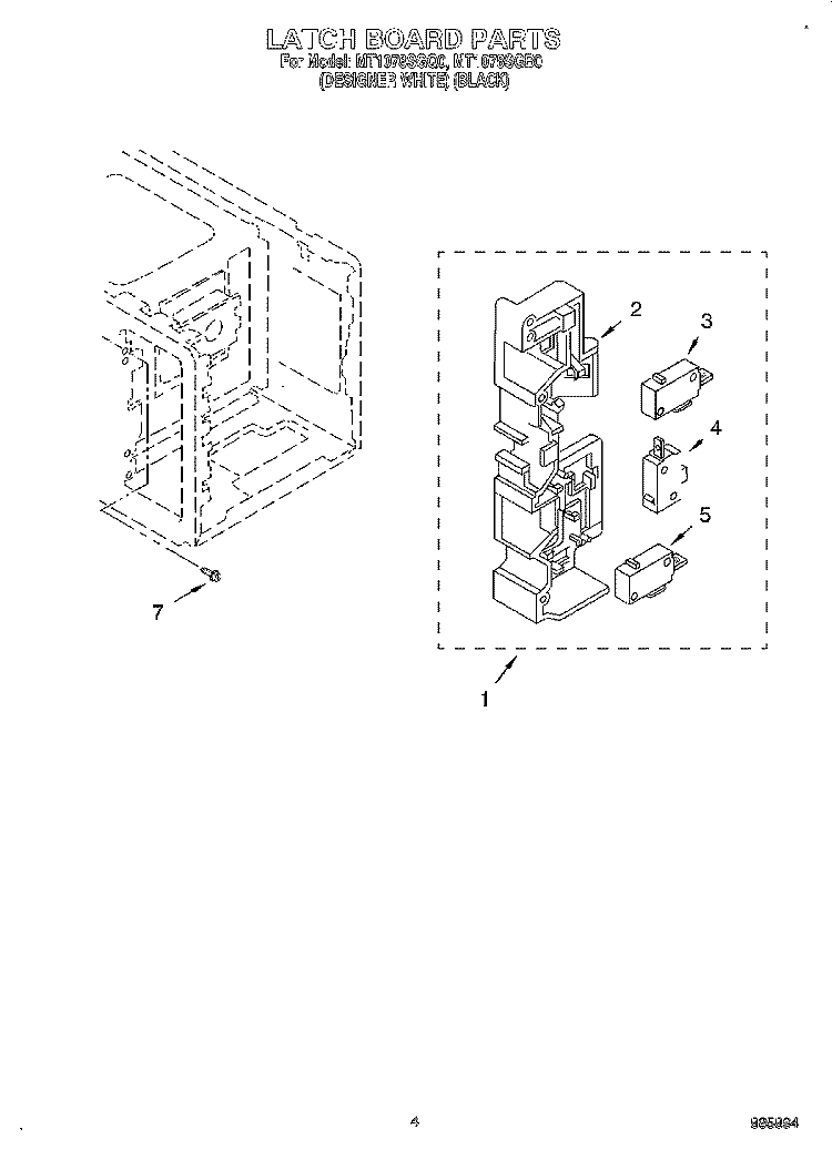 LATCH BOARD Diagram and Parts List for MT1078SGQ0  Whirlpool Microwave