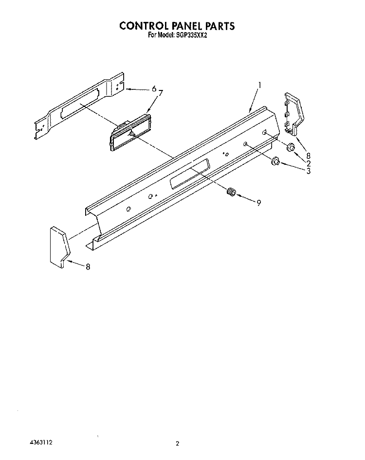 CONTROL PANEL Diagram and Parts List for SGP335XX2  Roper Range