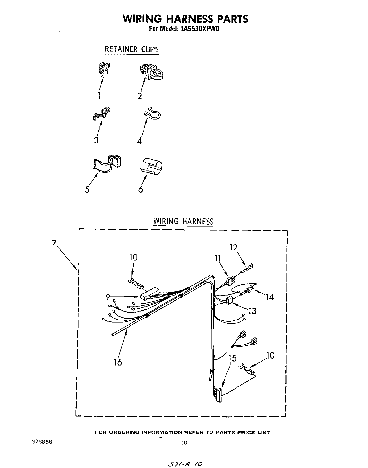 WIRING HARNESS Diagram and Parts List for LA5530XPW0  Whirlpool Washer